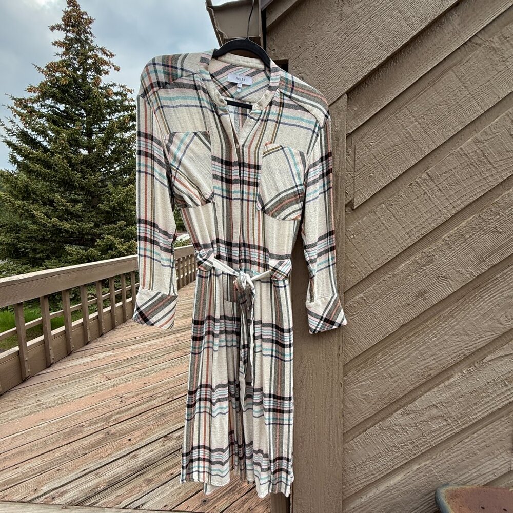 NWOT Reiss Plaid, Flannel Midi Popover Dress - Picture 3 of 15